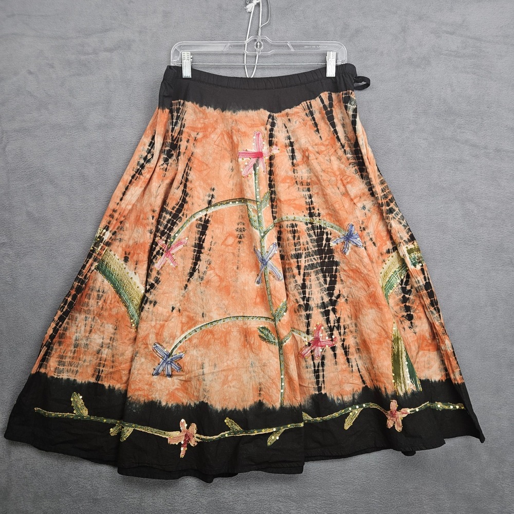 Forbidden Tie Dye Embellished Boho Cotton Midi Skirt Floral Large Festival